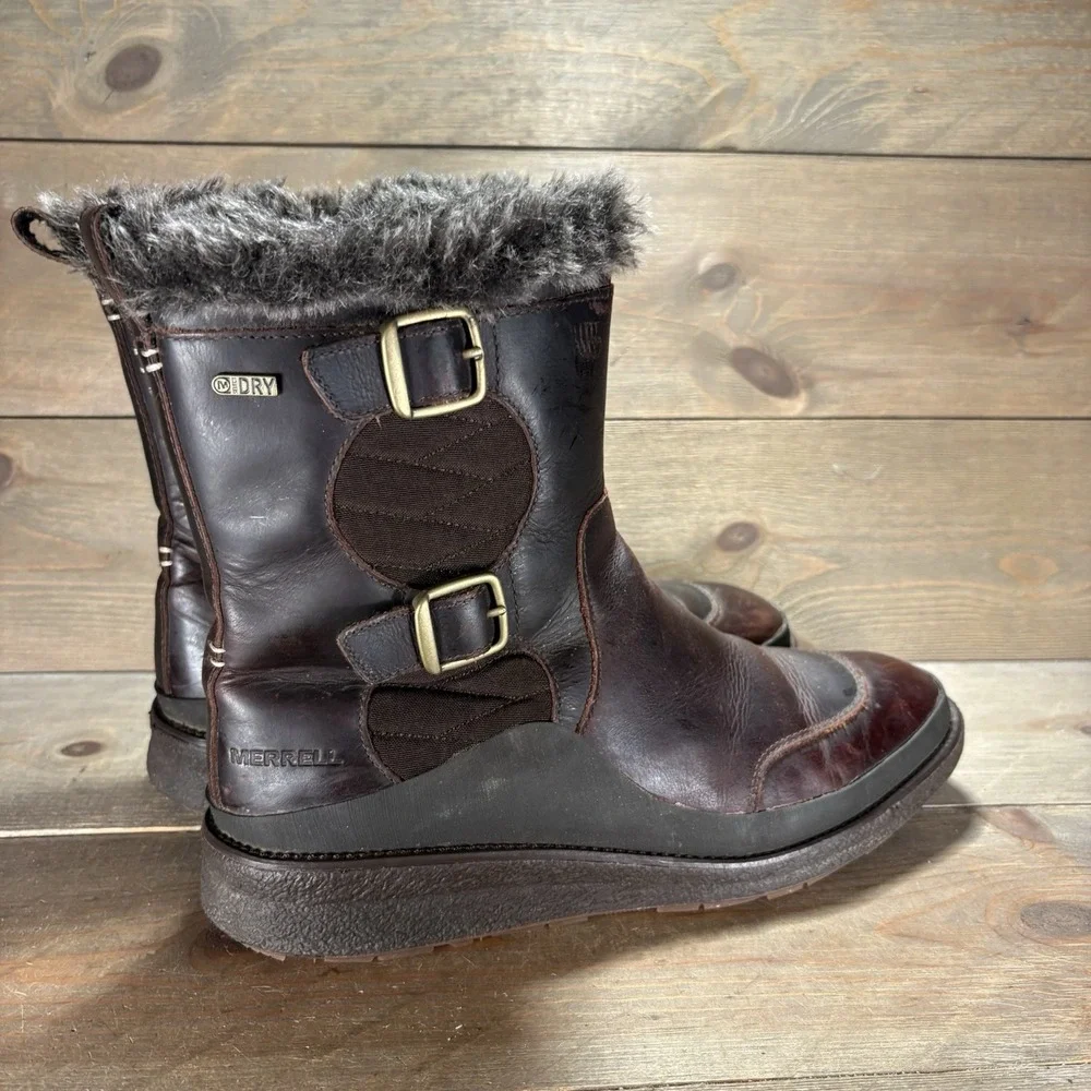 merrell tremblant ezra womens size 9.5 shoes brown leather fur waterproof boots